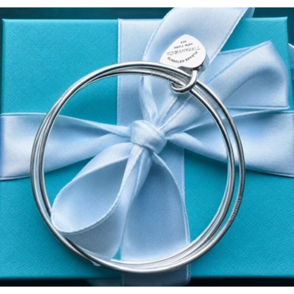 Tiffany & Co Triple Bangle Bracelet with Heart Lock